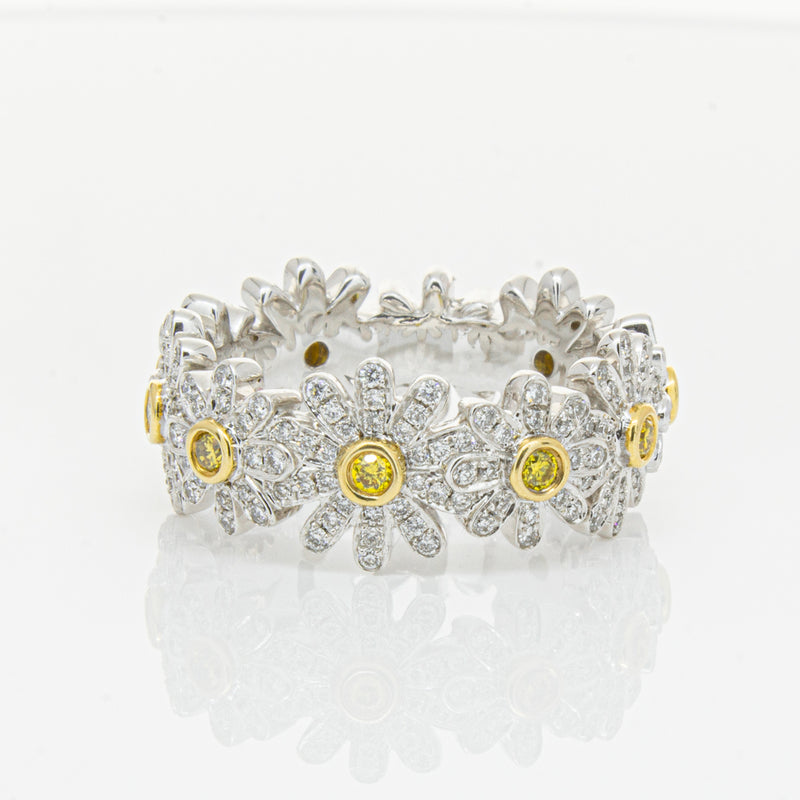 18ct White Gold Diamond Daisy Ring-Ring-Walker & Hall