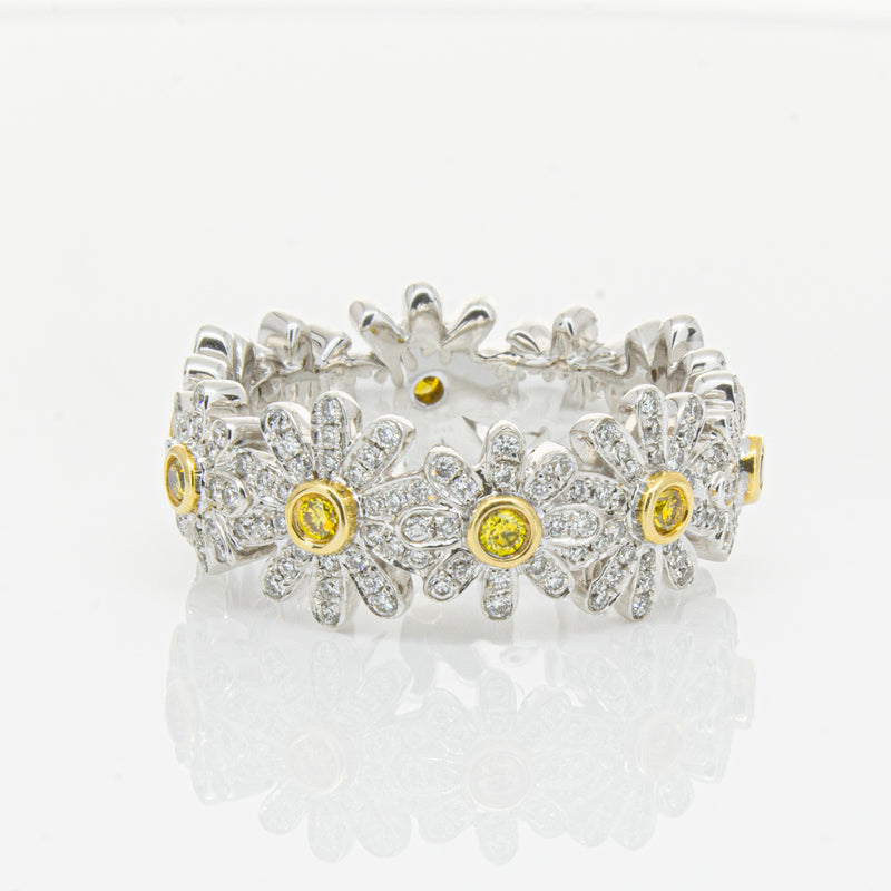 18ct White Gold Diamond Daisy Ring-Ring-Walker & Hall