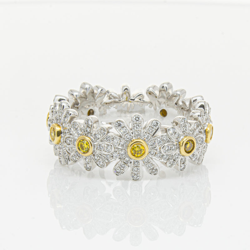 18ct White Gold Diamond Daisy Ring-Ring-Walker & Hall