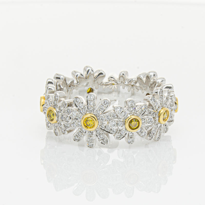 18ct White Gold Diamond Daisy Ring-Ring-Walker & Hall