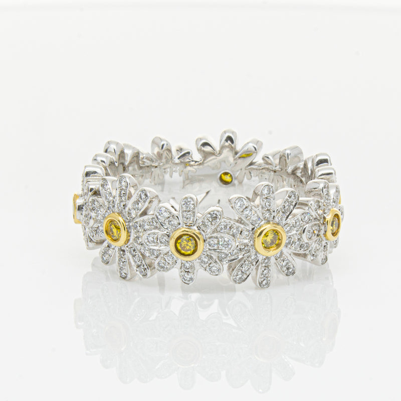 18ct White Gold Diamond Daisy Ring-Ring-Walker & Hall