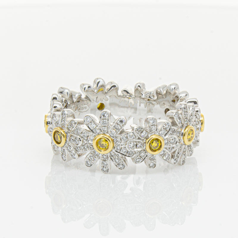 18ct White Gold Diamond Daisy Ring-Ring-Walker & Hall