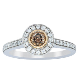 18ct White & Rose Gold .22ct Diamond Halo Ring - Ring - Walker & Hall