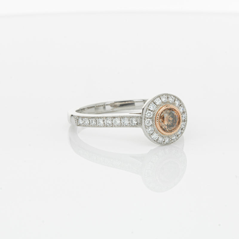 18ct White Gold .22ct Champagne Diamond Ring-Ring-Walker & Hall