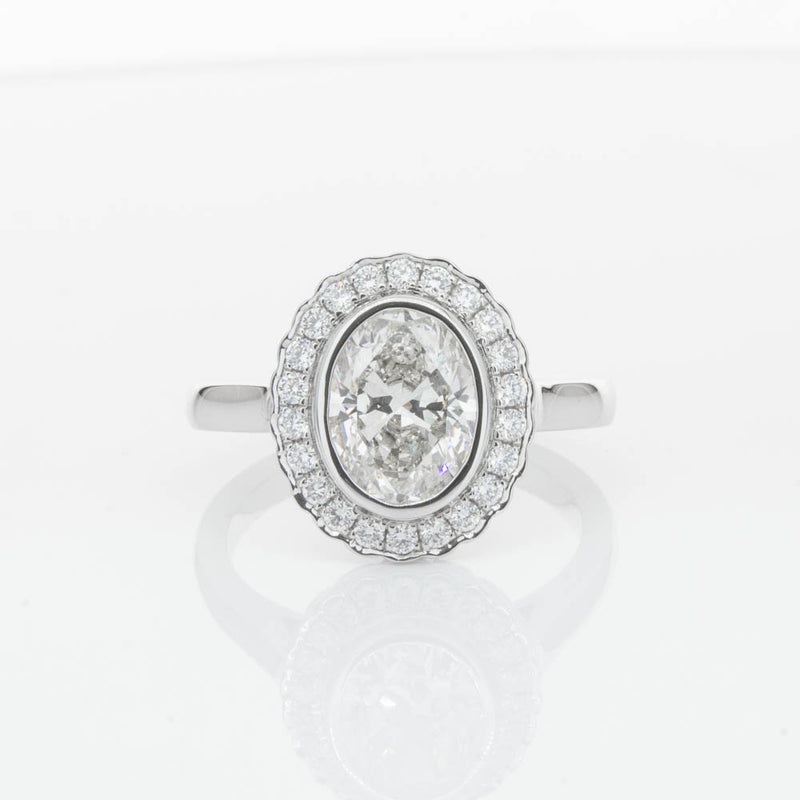 18ct White Gold Oval Cut Diamond Halo Ring-Ring-Walker & Hall