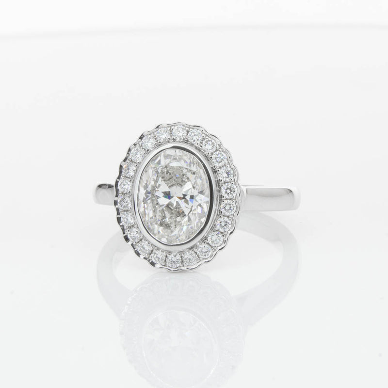 18ct White Gold Oval Cut Diamond Halo Ring-Ring-Walker & Hall