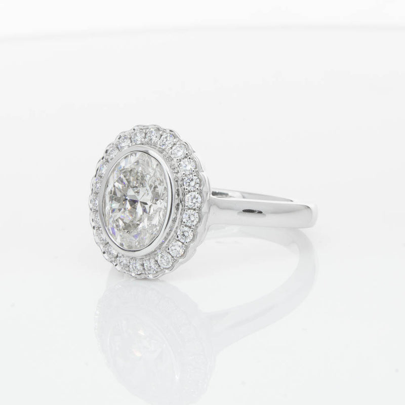 18ct White Gold Oval Cut Diamond Halo Ring-Ring-Walker & Hall