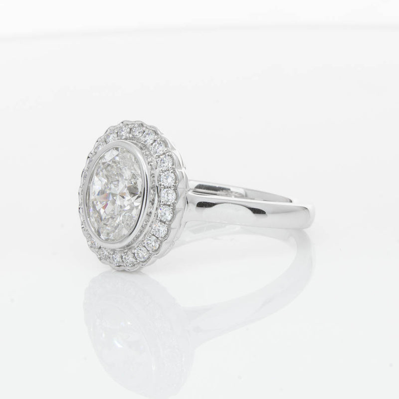 18ct White Gold Oval Cut Diamond Halo Ring-Ring-Walker & Hall