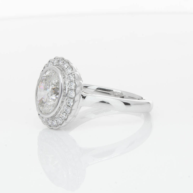 18ct White Gold Oval Cut Diamond Halo Ring-Ring-Walker & Hall