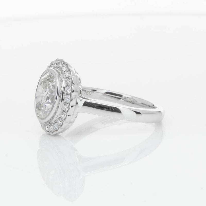18ct White Gold Oval Cut Diamond Halo Ring-Ring-Walker & Hall