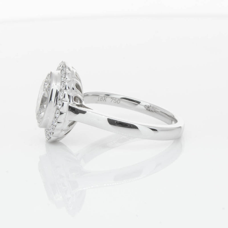 18ct White Gold Oval Cut Diamond Halo Ring-Ring-Walker & Hall