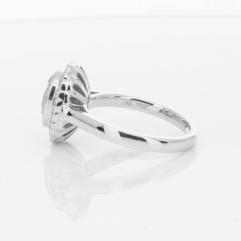 18ct White Gold Oval Cut Diamond Halo Ring-Ring-Walker & Hall