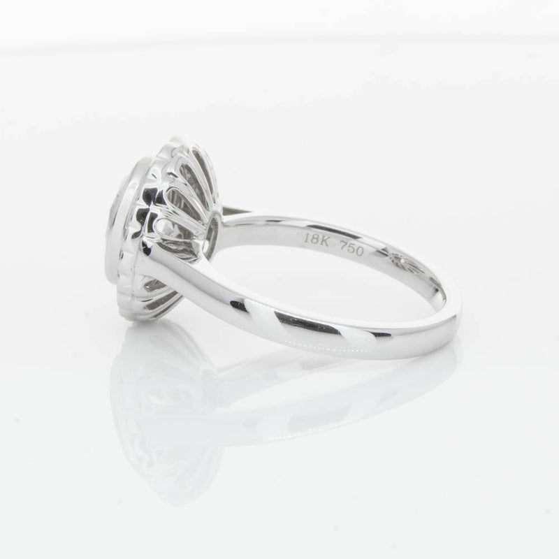 18ct White Gold Oval Cut Diamond Halo Ring-Ring-Walker & Hall