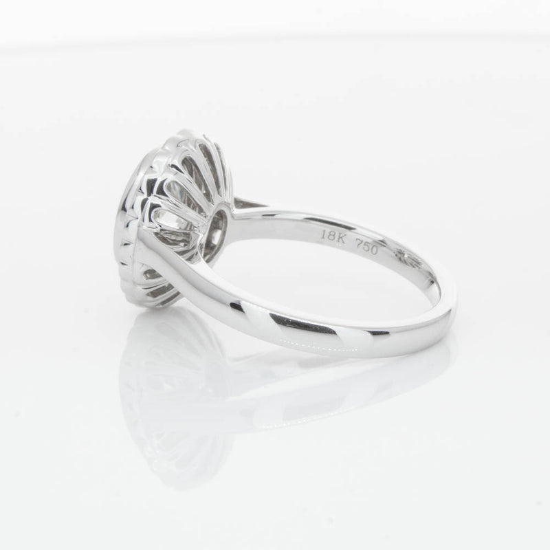 18ct White Gold Oval Cut Diamond Halo Ring-Ring-Walker & Hall