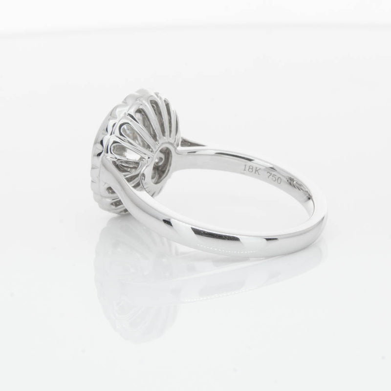 18ct White Gold Oval Cut Diamond Halo Ring-Ring-Walker & Hall