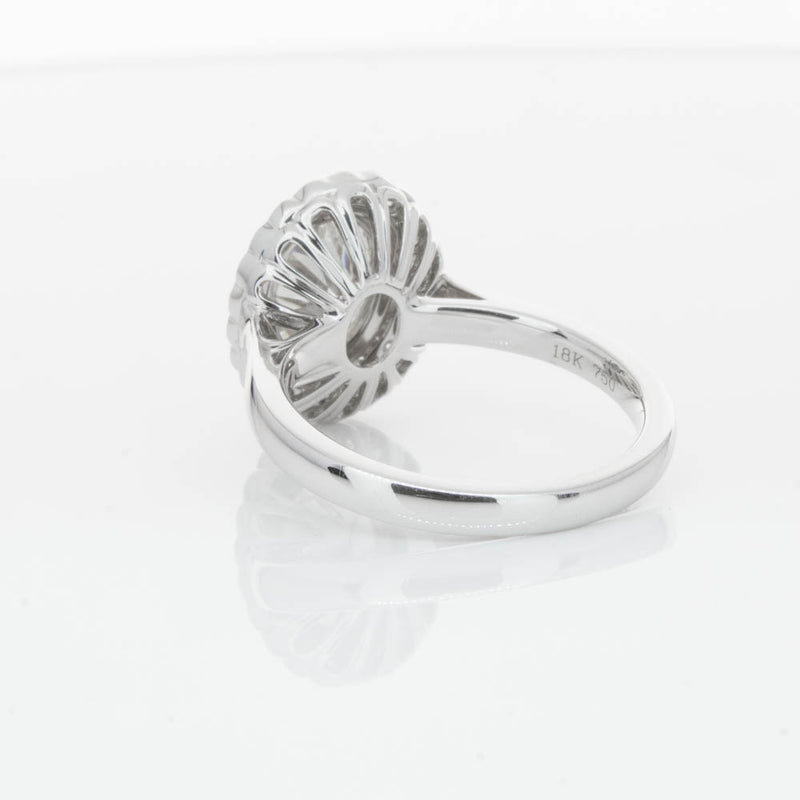 18ct White Gold Oval Cut Diamond Halo Ring-Ring-Walker & Hall