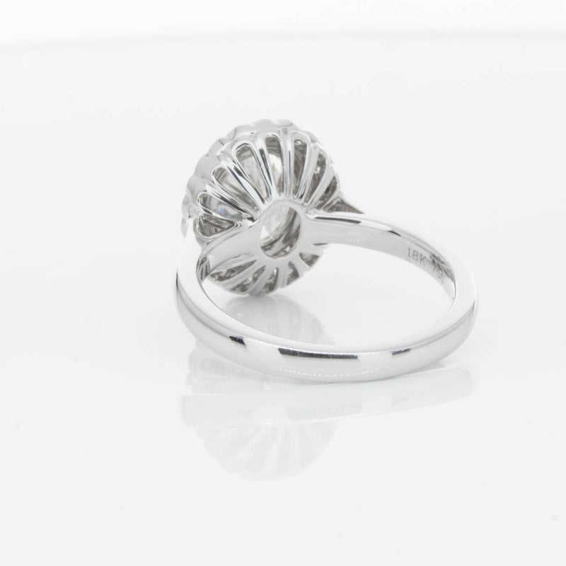 18ct White Gold Oval Cut Diamond Halo Ring-Ring-Walker & Hall