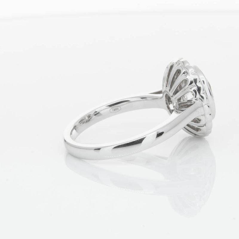 18ct White Gold Oval Cut Diamond Halo Ring-Ring-Walker & Hall