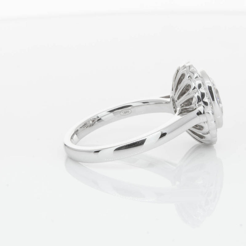 18ct White Gold Oval Cut Diamond Halo Ring-Ring-Walker & Hall