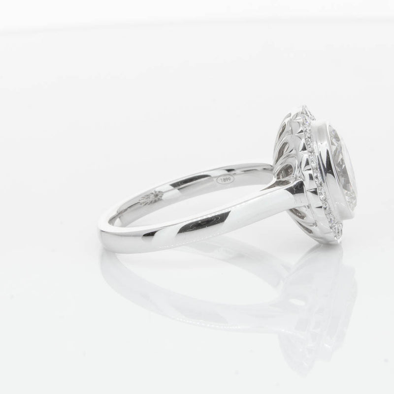 18ct White Gold Oval Cut Diamond Halo Ring-Ring-Walker & Hall