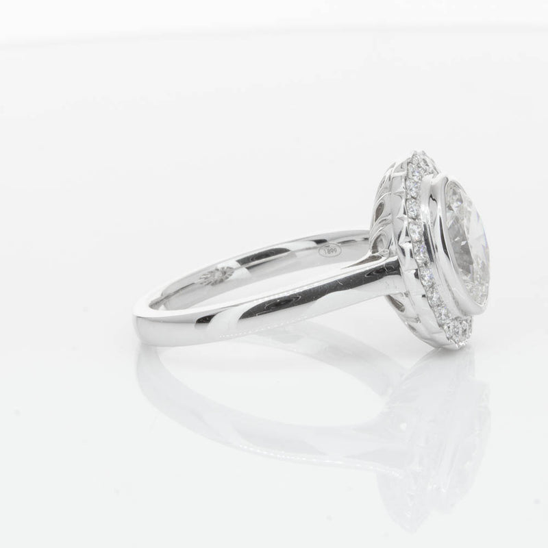 18ct White Gold Oval Cut Diamond Halo Ring-Ring-Walker & Hall