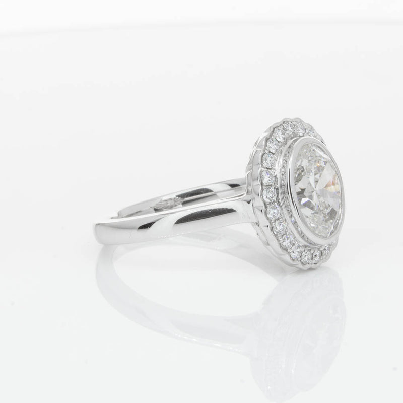 18ct White Gold Oval Cut Diamond Halo Ring-Ring-Walker & Hall