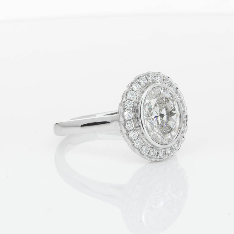 18ct White Gold Oval Cut Diamond Halo Ring-Ring-Walker & Hall