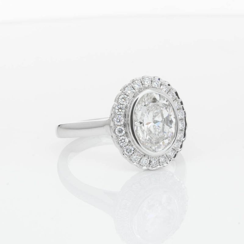 18ct White Gold Oval Cut Diamond Halo Ring-Ring-Walker & Hall