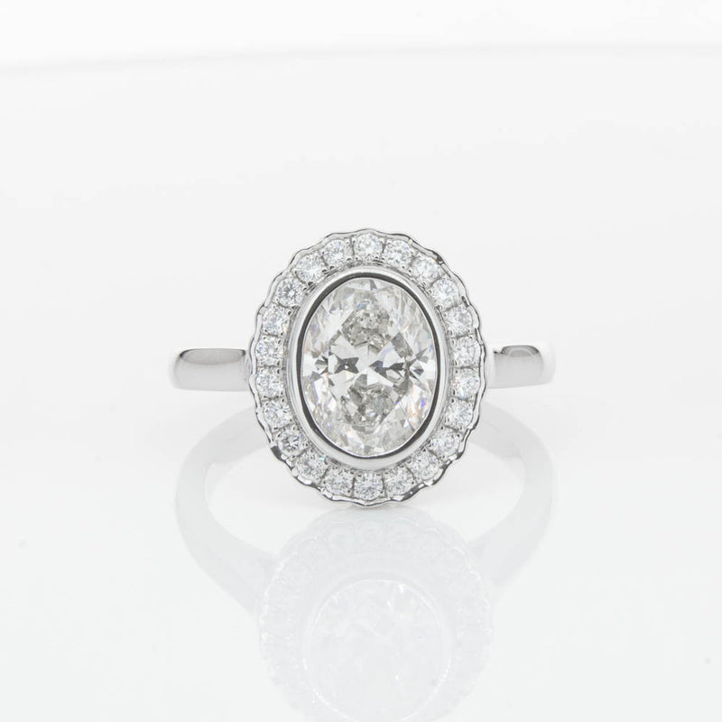 18ct White Gold Oval Cut Diamond Halo Ring-Ring-Walker & Hall