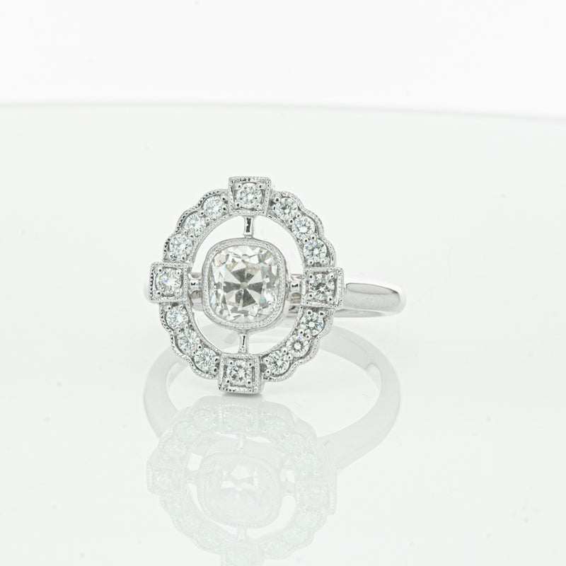 18ct White Gold Diamond Halo Ring-Ring-Walker & Hall