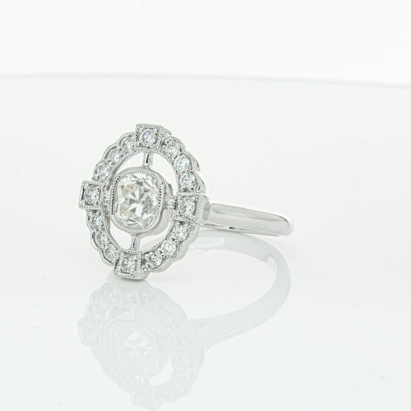 18ct White Gold Diamond Halo Ring-Ring-Walker & Hall