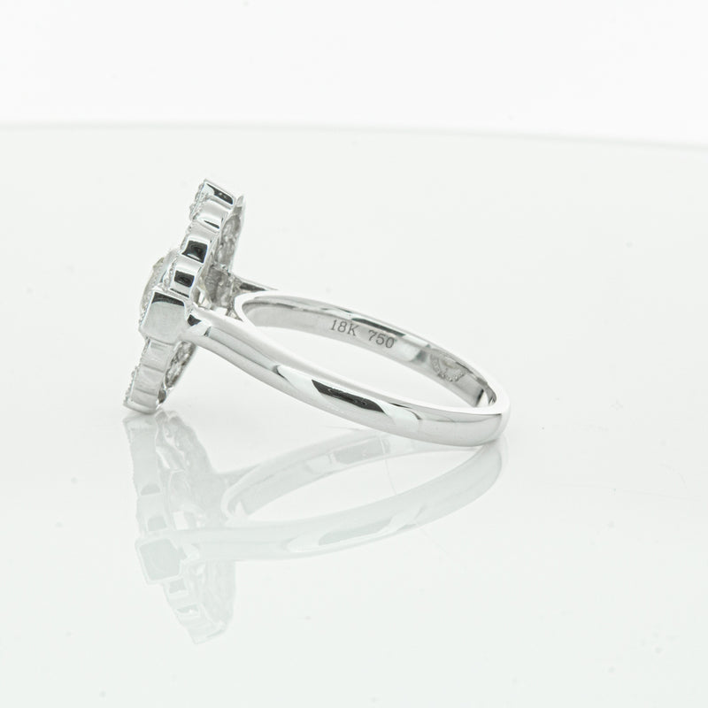 18ct White Gold Diamond Halo Ring-Ring-Walker & Hall