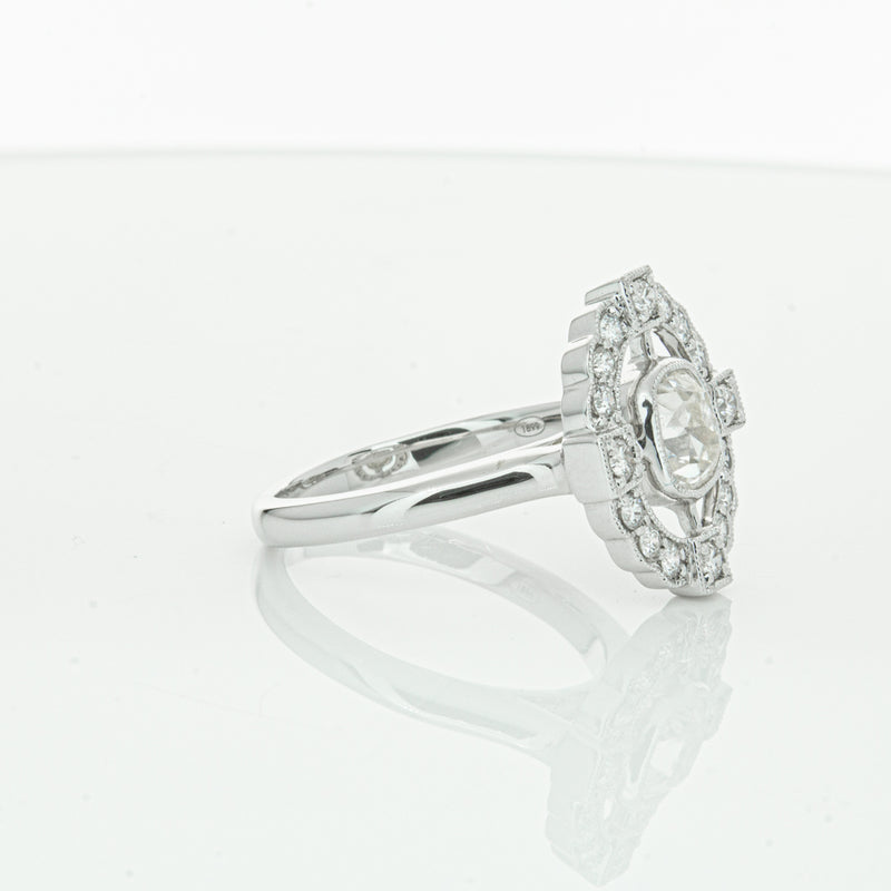 18ct White Gold Diamond Halo Ring-Ring-Walker & Hall