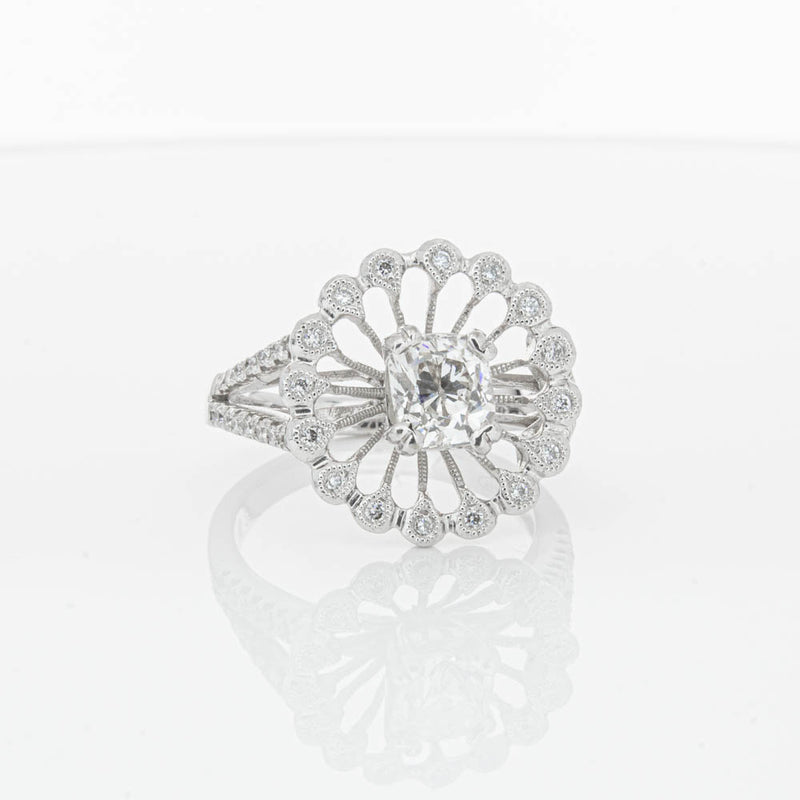 18ct White Gold Cushion Cut Diamond Ring-Ring-Walker & Hall