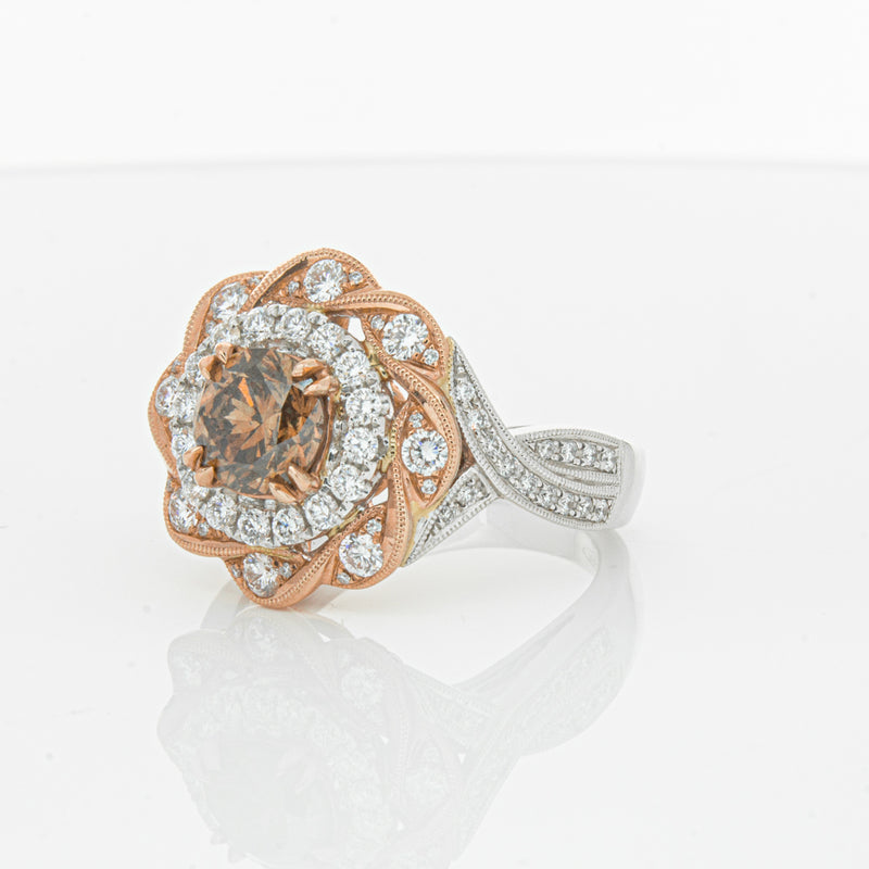 18ct White & Rose Gold Diamond Halo Ring-Ring-Walker & Hall