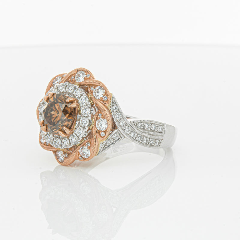 18ct White & Rose Gold Diamond Halo Ring-Ring-Walker & Hall