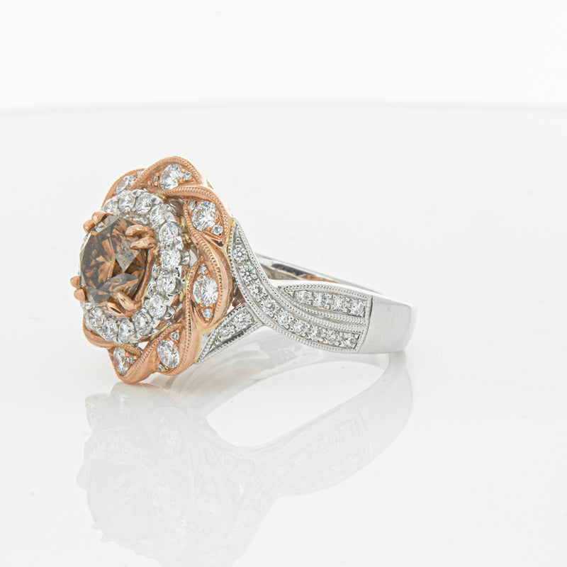 18ct White & Rose Gold Diamond Halo Ring-Ring-Walker & Hall