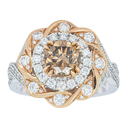 18ct White & Rose Gold 1.45ct Diamond Halo Ring - Ring - Walker & Hall