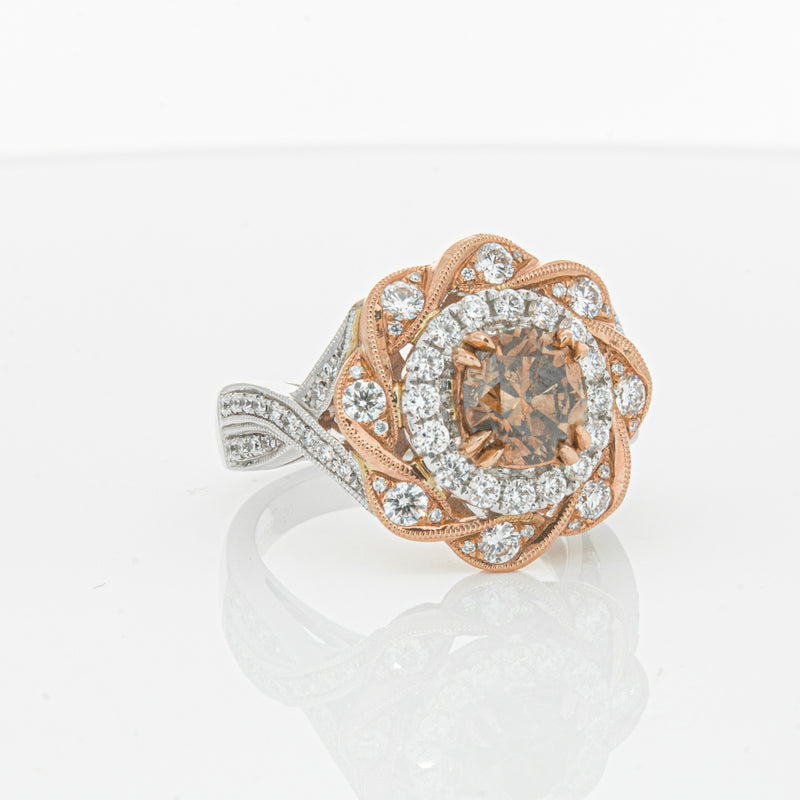 18ct White & Rose Gold Diamond Halo Ring-Ring-Walker & Hall