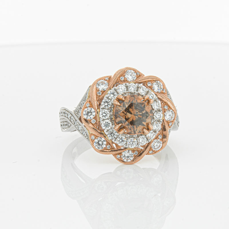 18ct White & Rose Gold Diamond Halo Ring-Ring-Walker & Hall