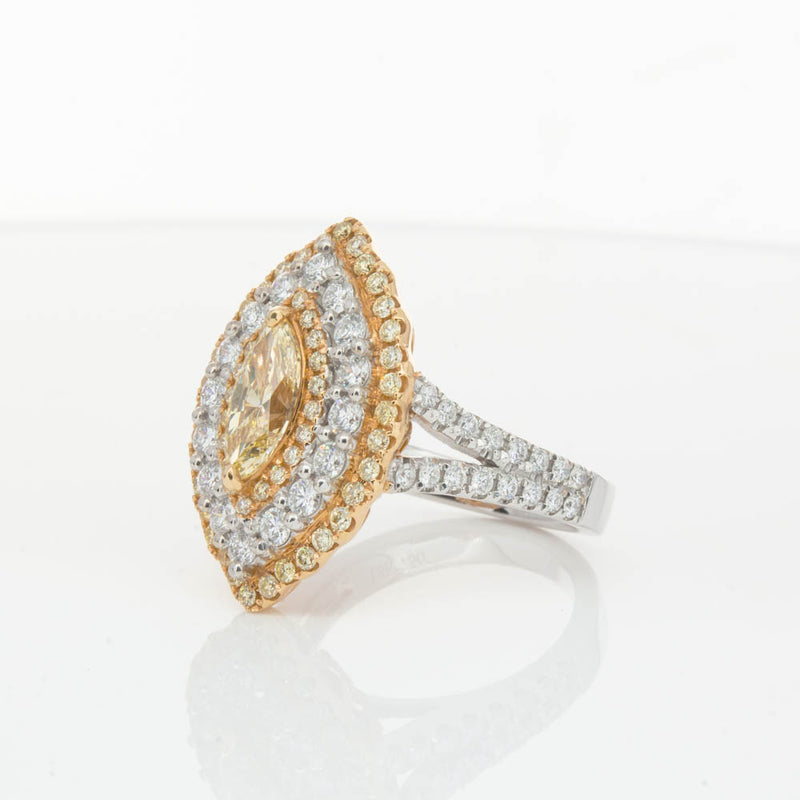 18ct White & Yellow Gold Marquise Cut Diamond Halo Ring-Ring-Walker & Hall