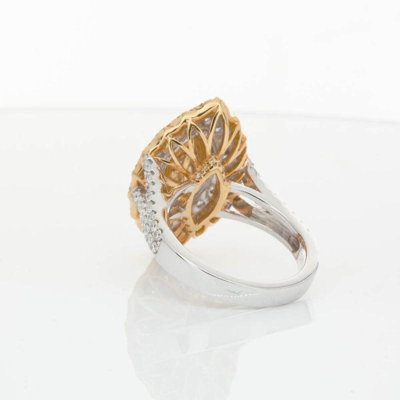 18ct White & Yellow Gold Marquise Cut Diamond Halo Ring-Ring-Walker & Hall