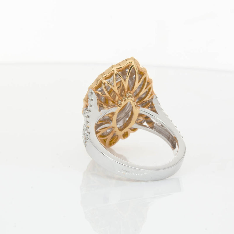 18ct White & Yellow Gold Marquise Cut Diamond Halo Ring-Ring-Walker & Hall