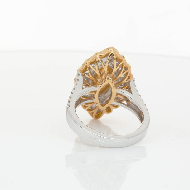 18ct White & Yellow Gold Marquise Cut Diamond Halo Ring-Ring-Walker & Hall