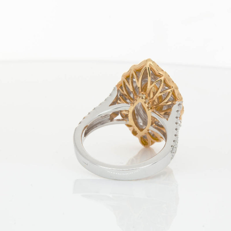 18ct White & Yellow Gold Marquise Cut Diamond Halo Ring-Ring-Walker & Hall