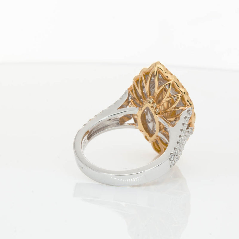 18ct White & Yellow Gold Marquise Cut Diamond Halo Ring-Ring-Walker & Hall