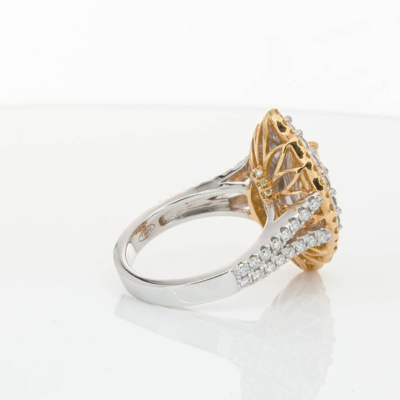 18ct White & Yellow Gold Marquise Cut Diamond Halo Ring-Ring-Walker & Hall