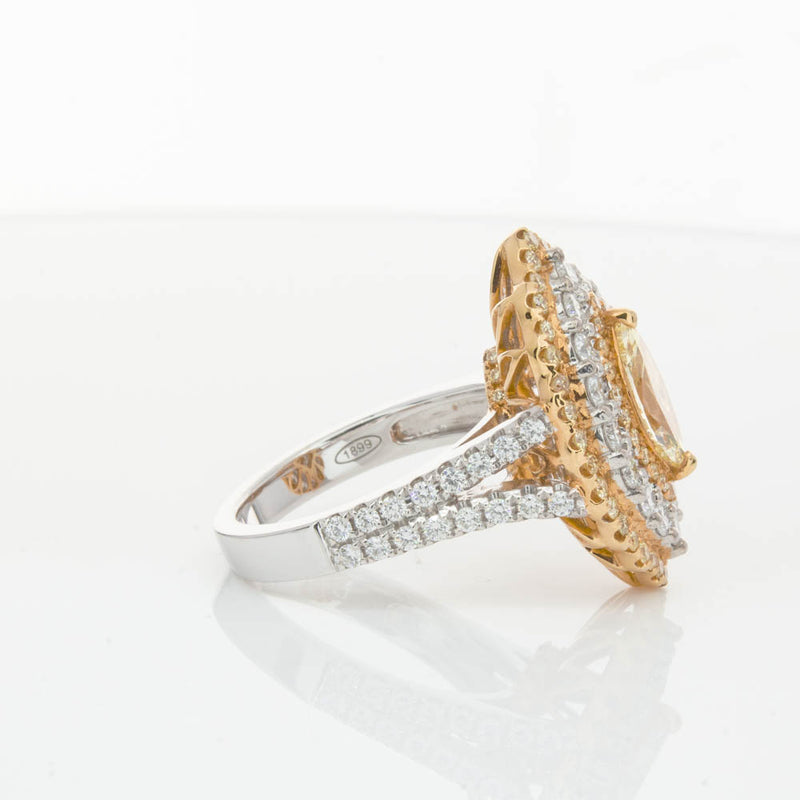 18ct White & Yellow Gold Marquise Cut Diamond Halo Ring-Ring-Walker & Hall