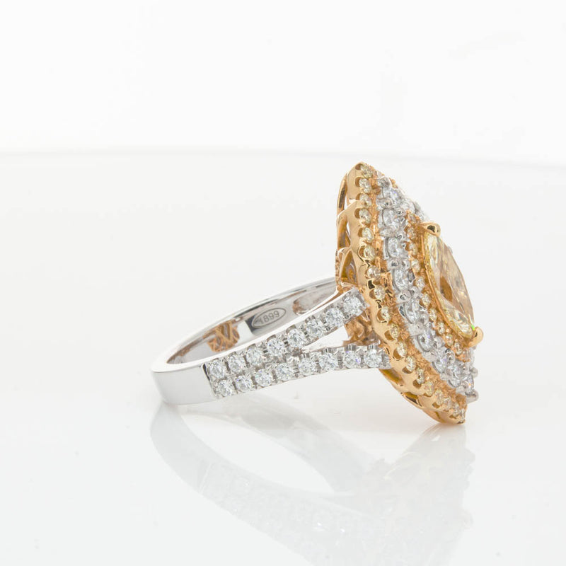 18ct White & Yellow Gold Marquise Cut Diamond Halo Ring-Ring-Walker & Hall