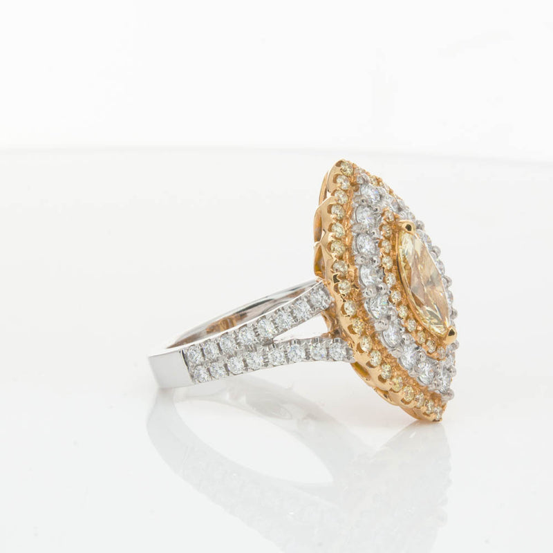 18ct White & Yellow Gold Marquise Cut Diamond Halo Ring-Ring-Walker & Hall